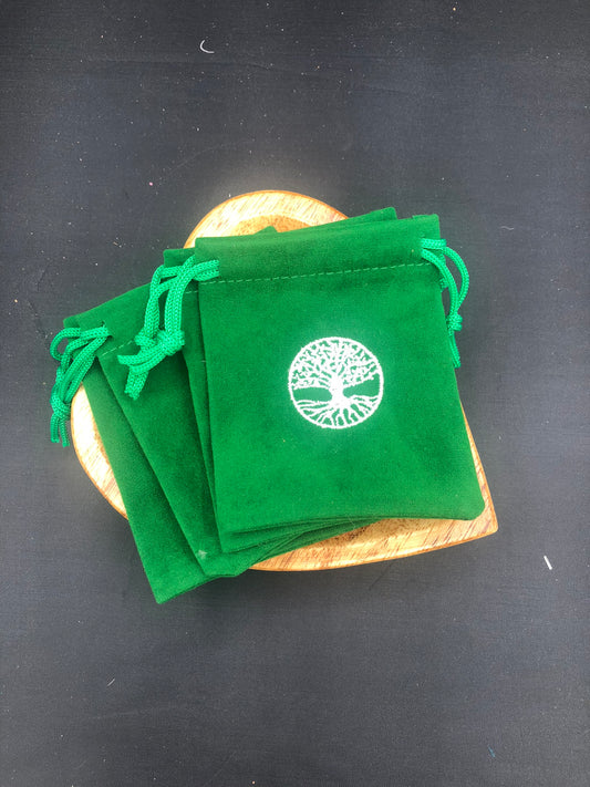 Velvet Green Tree Drawstring Bag